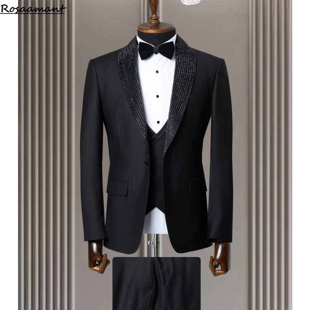 Slim Fit Herrenanzug, 2-teiliger zweireihiger Anzug, luxuriöser, hochwertiger Diamant-Ornament-Smoking für geschäftliche Hochzeit, Bräutigam