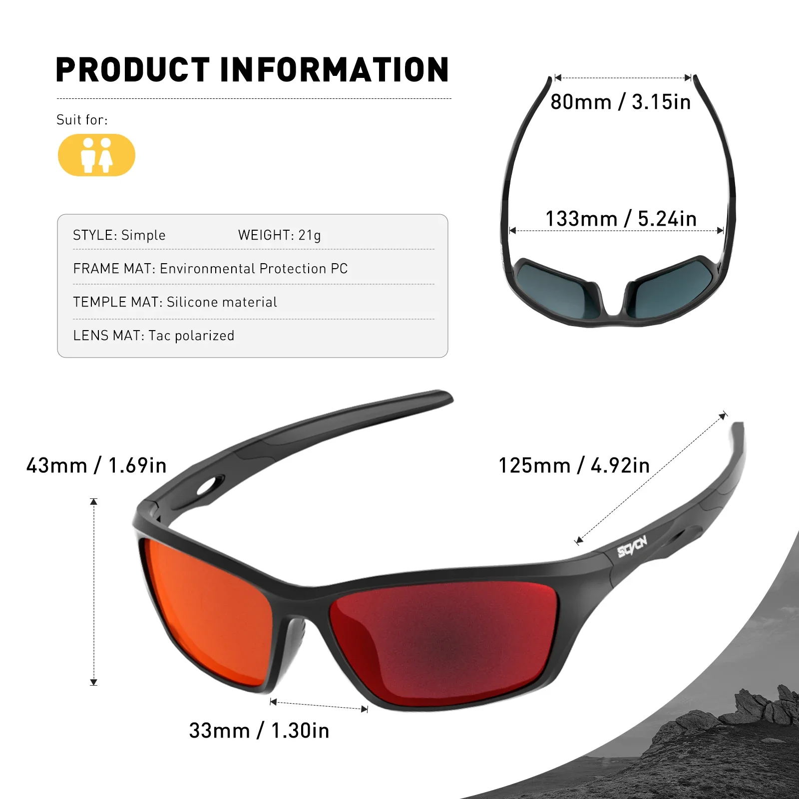 SCVCN Outdoor Polarized Sunglasses Man Fishing UV400 Goggle  Women Mountain Road Bicycle Eyewear Sport Bike Cycling Glasses