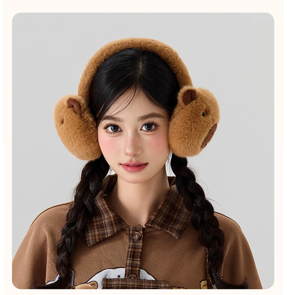 1pcs Cute Cartoon Animal Capybara Windproof Earmuffs Women Warm Ear Protection Outdoor Cycling Travel Ear Cover Foldable Earflap