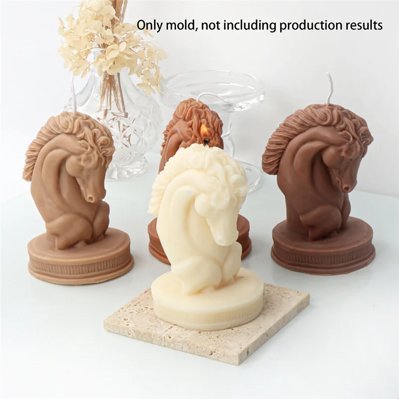 A25F-Horse Head Statue Candle Silicone Mold Bust Riding Sculpture Art Figurine Animal Poney Candle Mould