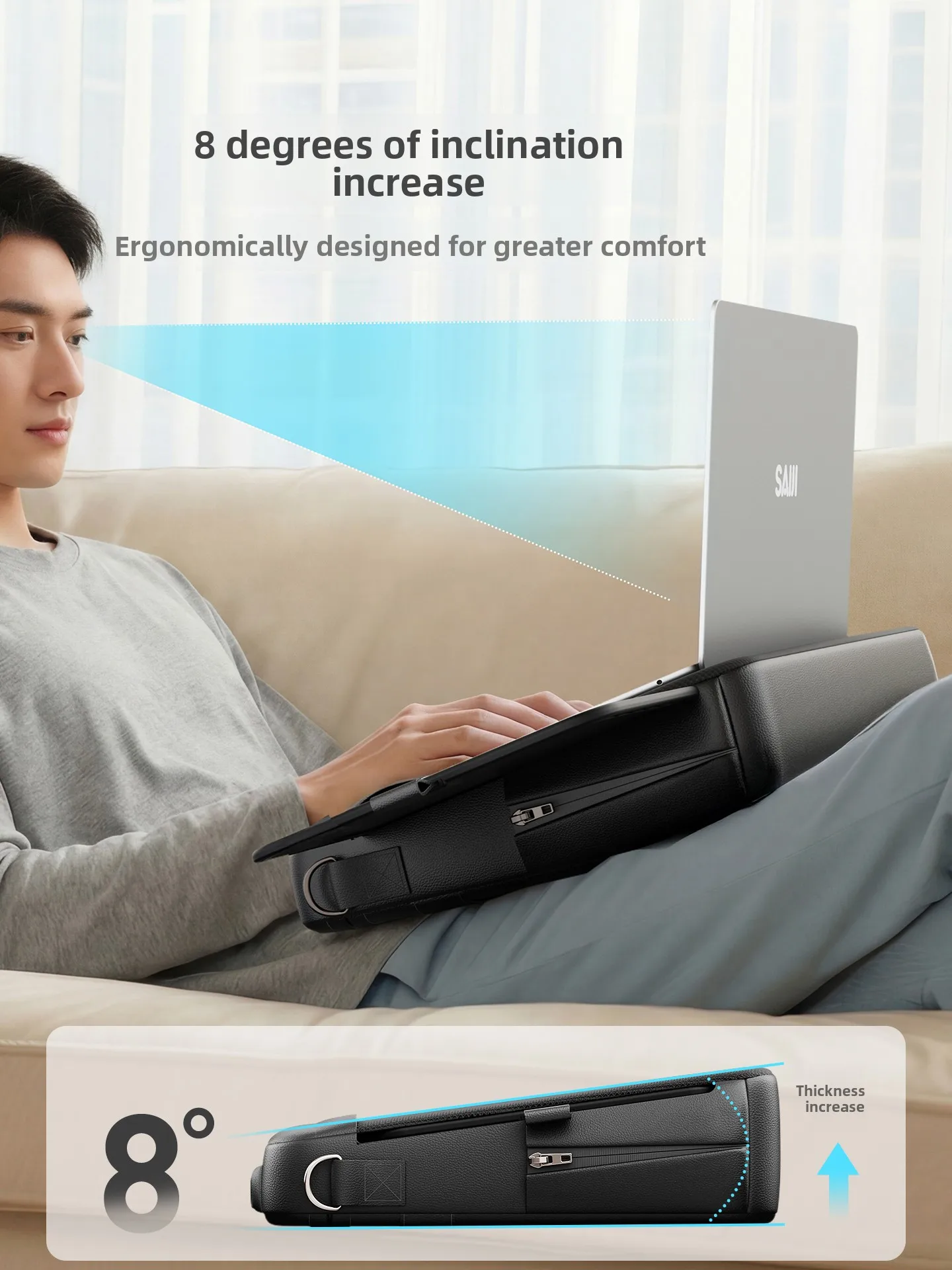 Foldable Laptop Tray with Cooling Pad Portable Sofa Desk for MacBook 16 Inch 2 in 1 Mobile Office