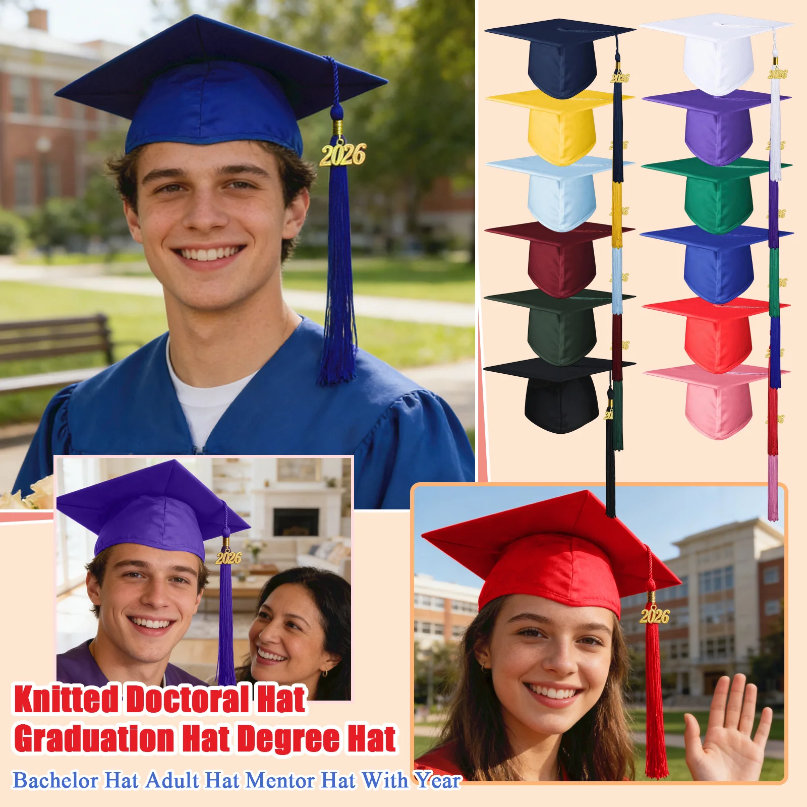 Chapéu de Doutoramento Unissex, Chapéus de Formatura, Chapéu de Grau, Chapéu de Bacharel, Chapéu Adulto, Chapéu de Mentor com Pingente de Borla Removível 2026