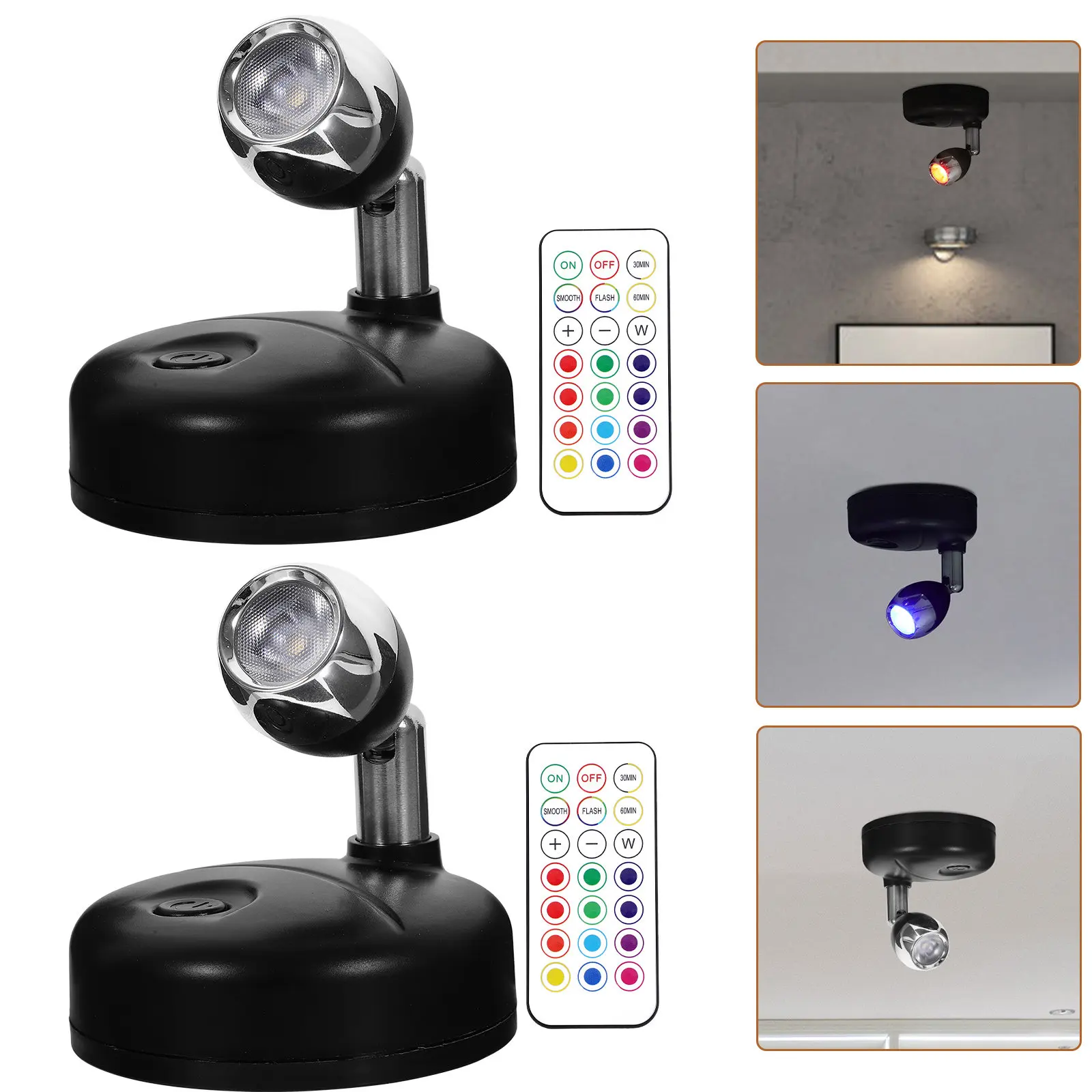 2-個-led-スポットライト屋内リモコン調整可能なビーム角度-13-色のアクセントライトキャビネット棚ショーケースアート照明用