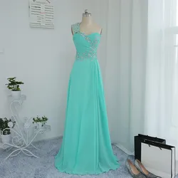 Turquoise Prom Dresses A-line One-shoulder Chiffon Beaded Slit Sexy Long Prom Gown Evening Robe De Soiree Customized