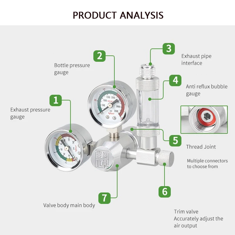 AC100-240V Aquarium CO2 Regulator Bubble Counter Solenoid Valve Kit Fish Tnk CO2 Reaction System CO2 Pressure Reducer Valve