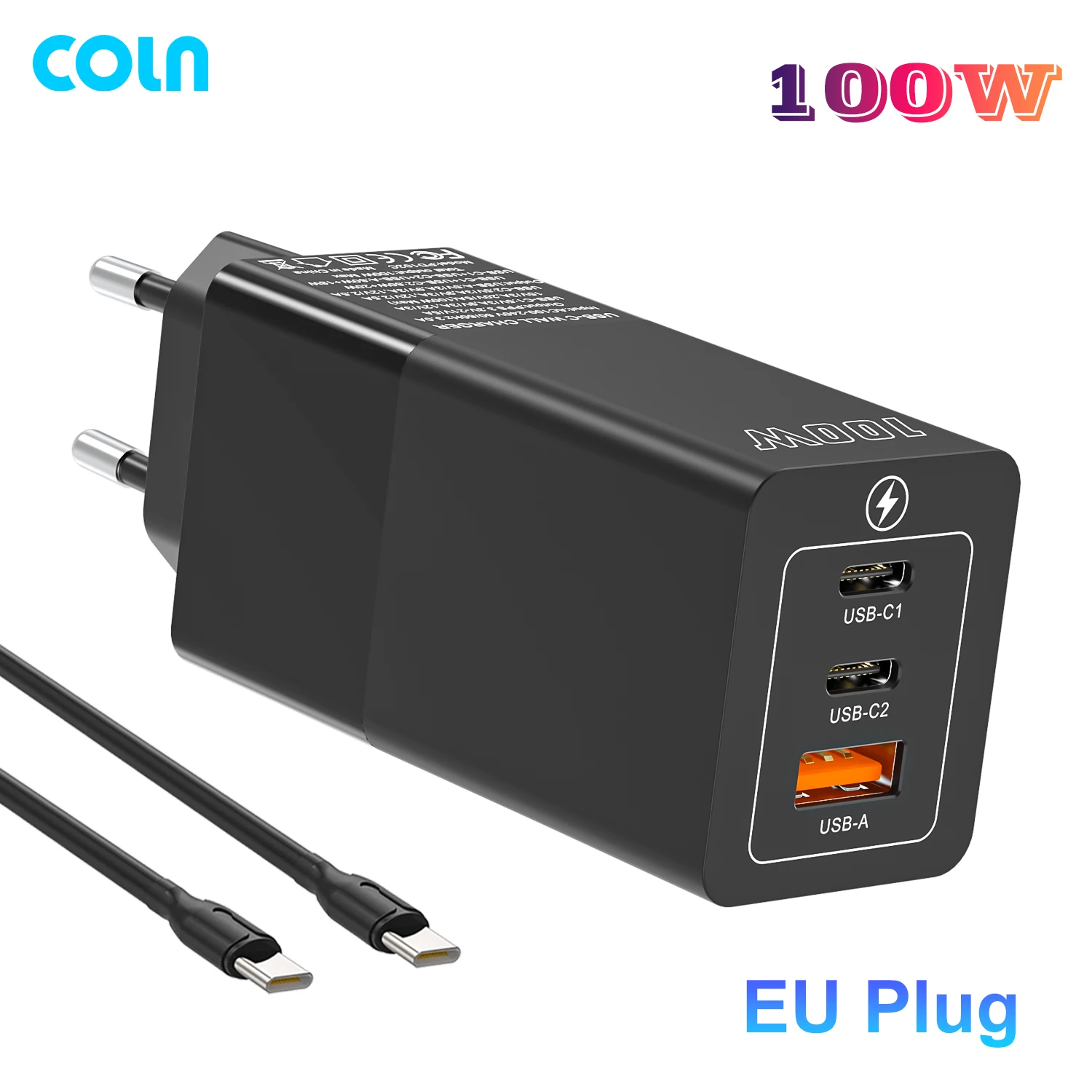 

Coln 3 Port 100W Type-C Fast Charger PD 100W USB C GaN Charger Power Adapter PPS 45W for Macbook Laptops iphone Samsung S23Ultra