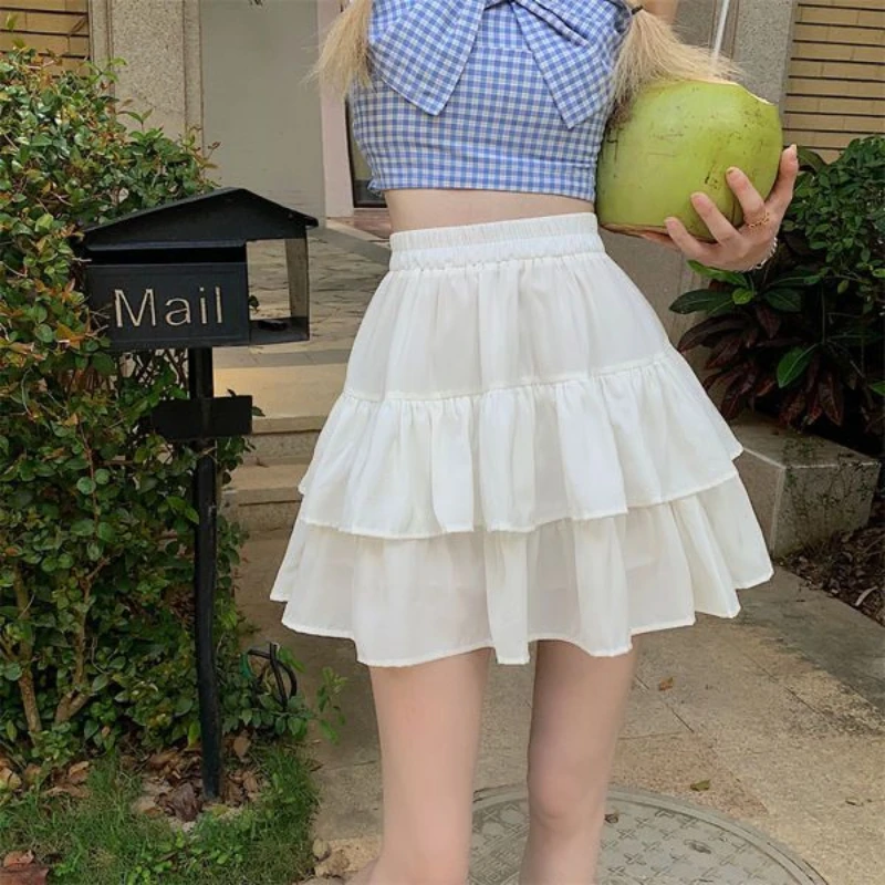 

Skirts Women Ball Gown Sweet Students Stylish Solid Preppy Style Elastic Waist All-match Temperament Casual Slim Summer Faldas