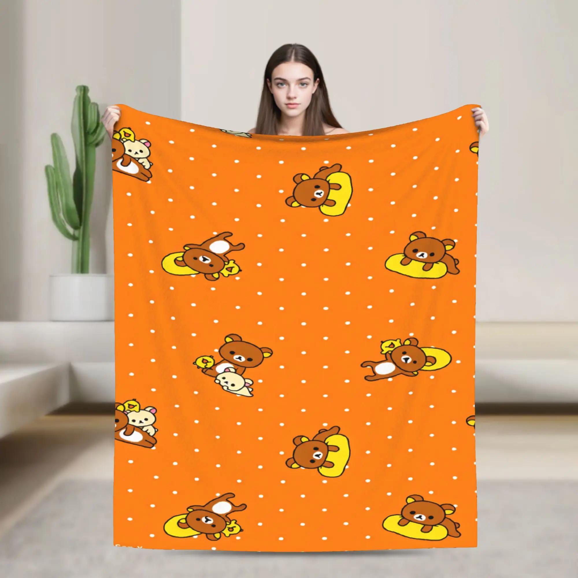 Rilakkuma Orange Burst Blanket Quality Warm Soft  Bedding Throws Autumn Girls Boys Couch Chair Street Trend Bedspread