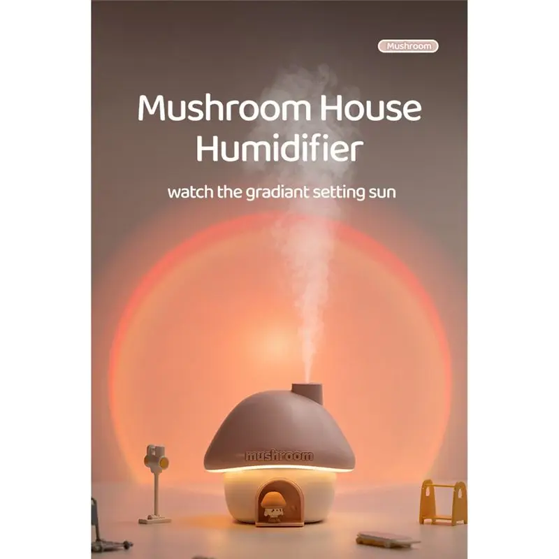 

2026 New Upgrade M02K-300Ml Capacity Water Tank Mushroom House Humidifier Night Light Air Humidifier For Home Office