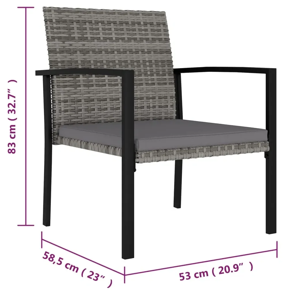 Patio Dining Chairs 4 pcs Poly Rattan Gray Outdoor Wicker Dining Chairs with Armrests