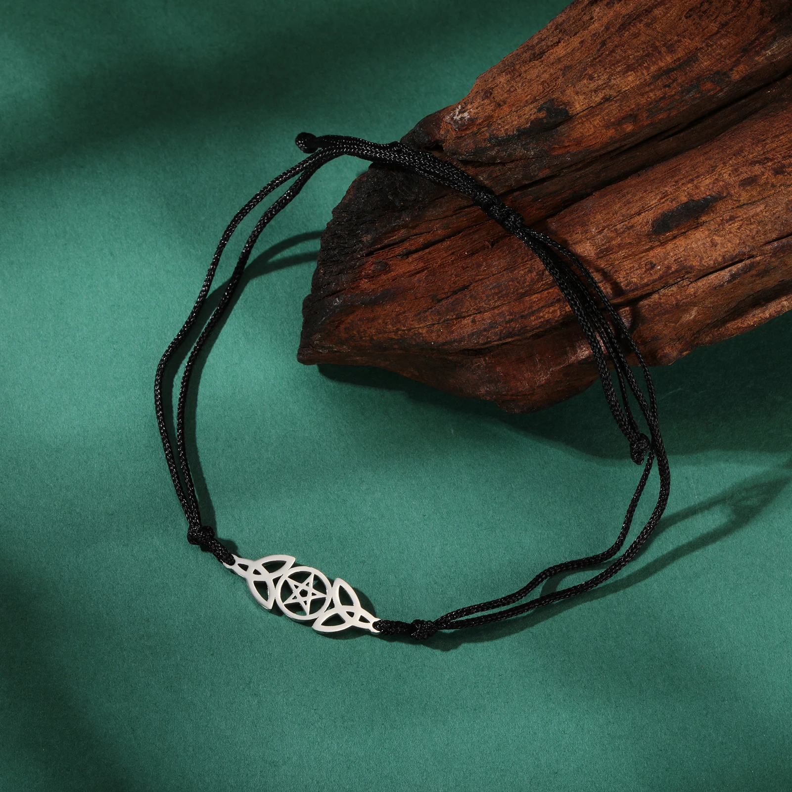 LIKGREAT Vintage Celtics Knot Pentagram Symbol Charm Bracelet Hollow Stainless Steel Pendant Bracelet Jewelry Gift for Women Men view 4