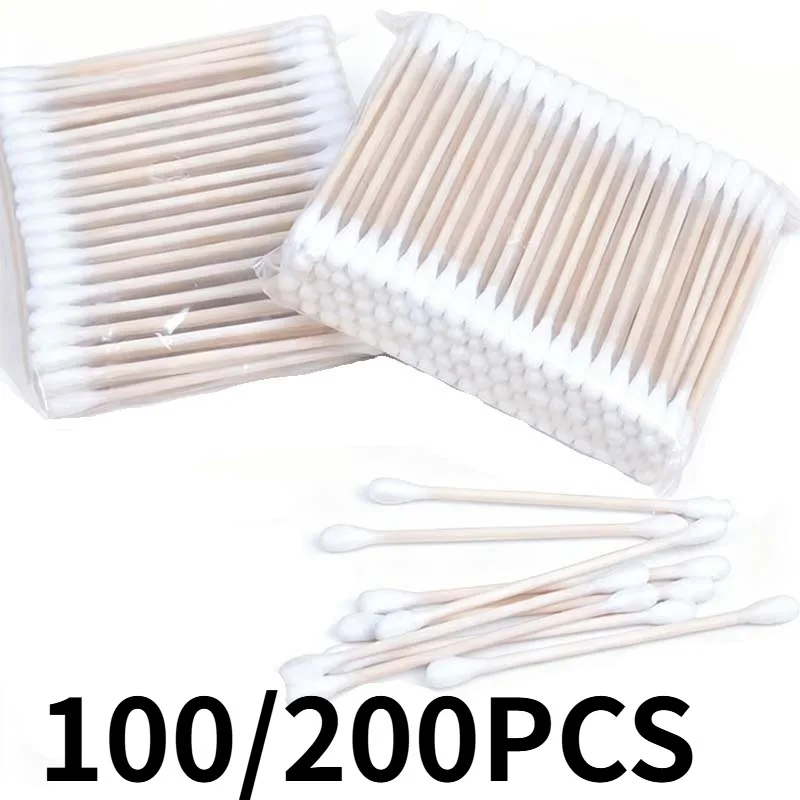 100/200PCS Disposable Double Headed Cotton Swab Cleaning and Makeup Tool for Facial and Ear Cleaning. Disposable Cotton Swab
