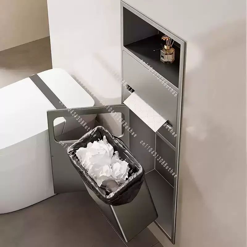 Bathroom Trash Can Niche, Storage with Door, Beautiful Shelving Unit for Bathroom Embedded Toilet Paper Towel Niche