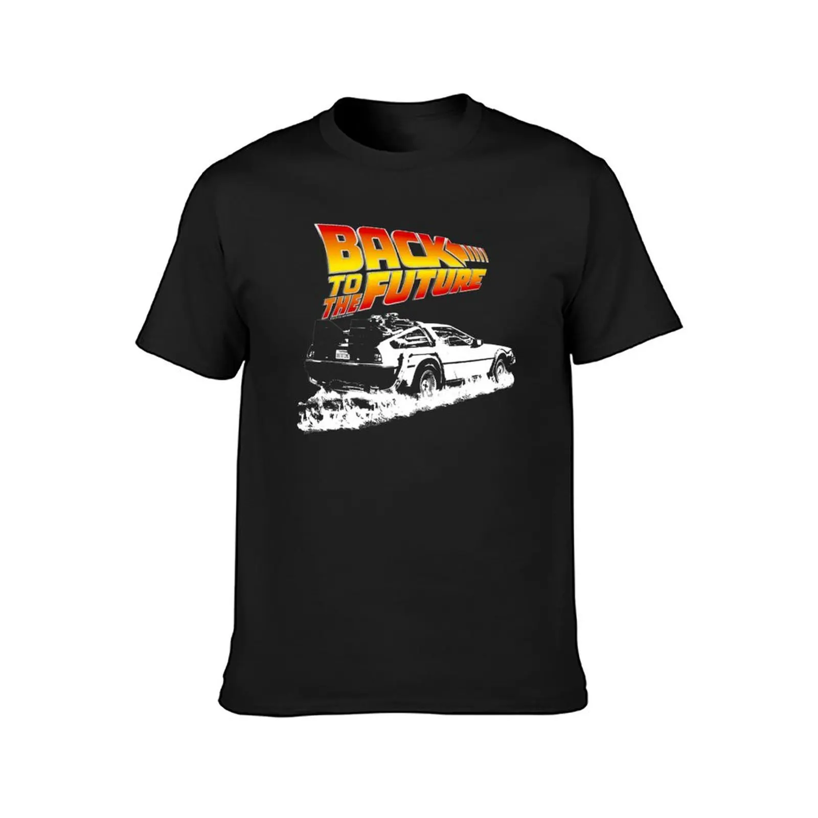 Back to the Future - DeLorean Fire Tracks White Stencil Fan Art T-Shirt tees vintage clothes sweat mens graphic t-shirts anime