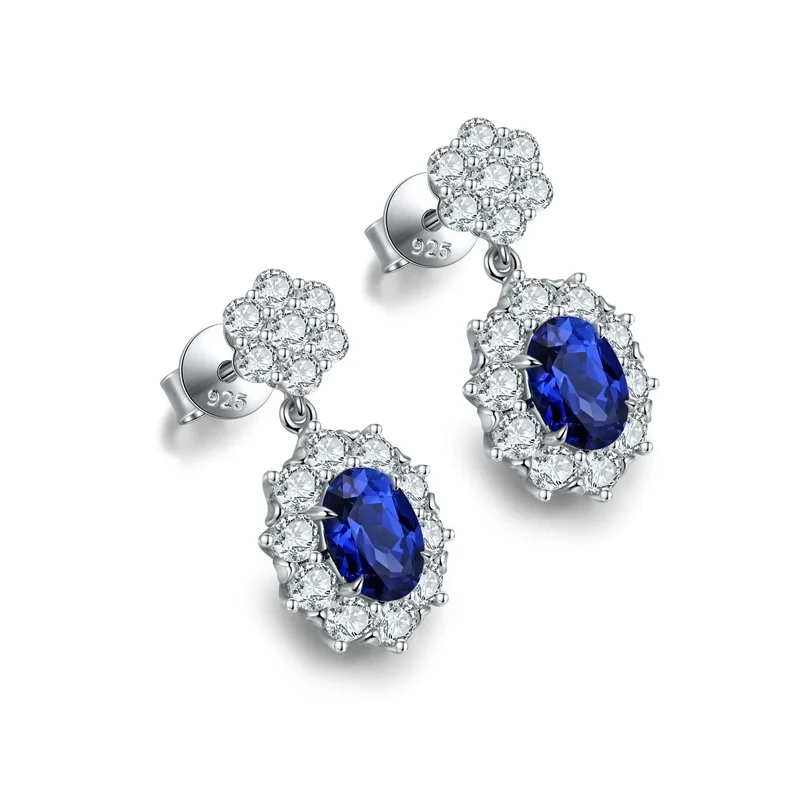 Sterling Silver S925 Anster Lab Grown Sapphire Stud Earrings for Women Dainty Gemstone Daily Wear Gift Perfect for Her