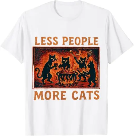 Vintage Less People More Cats T-Shirt Y2k Horror Lustige Introvert-Katzen-Bekleidung Humor Einzigartige Gothic Mystical Witchcraft T-Shirt-Kleidung – Detail 15