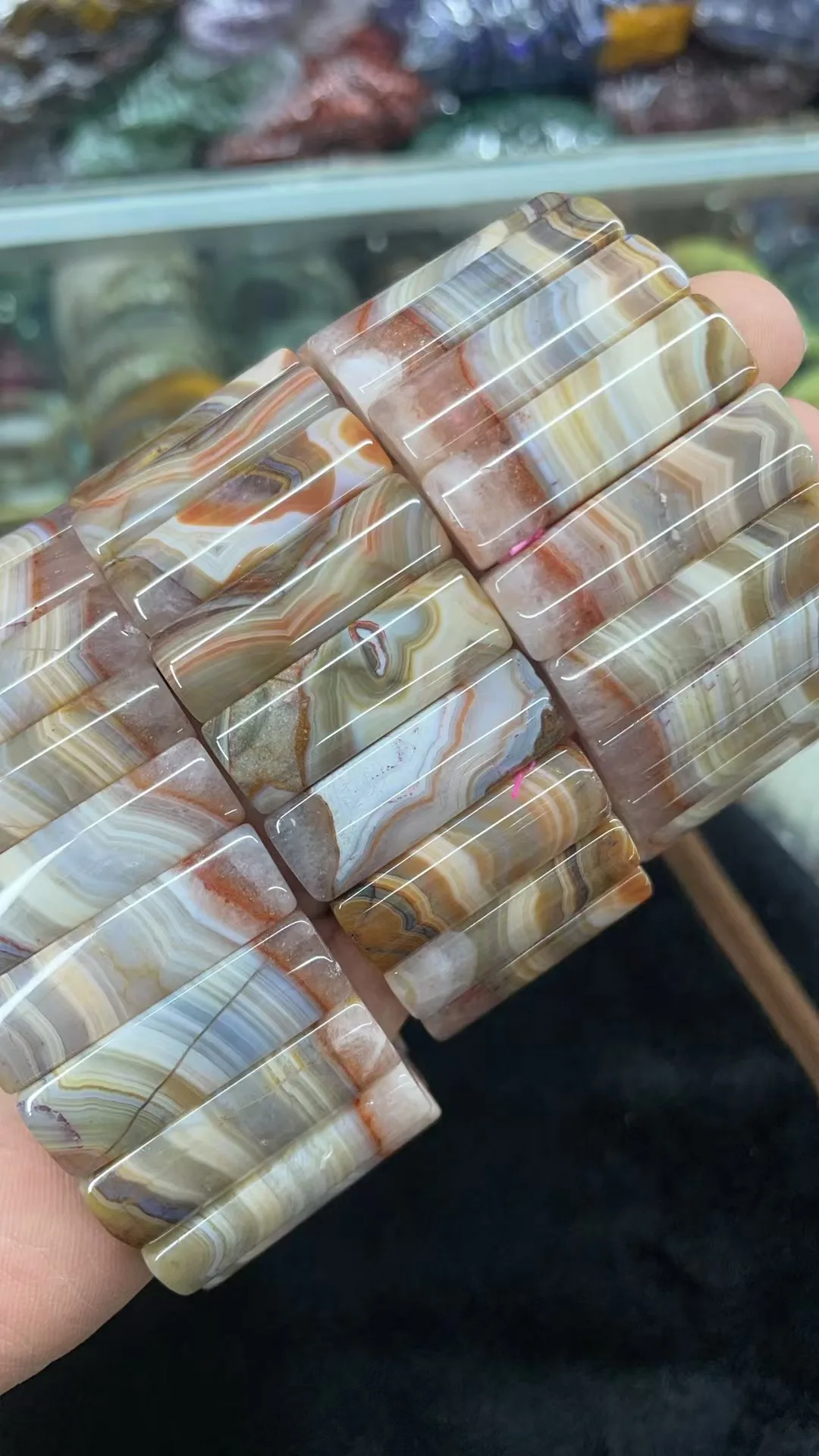 

10x32MM Colorful Natural Aurora Agate Crystal Square Elastic Bracelet for Men and Women Charm Jewelry