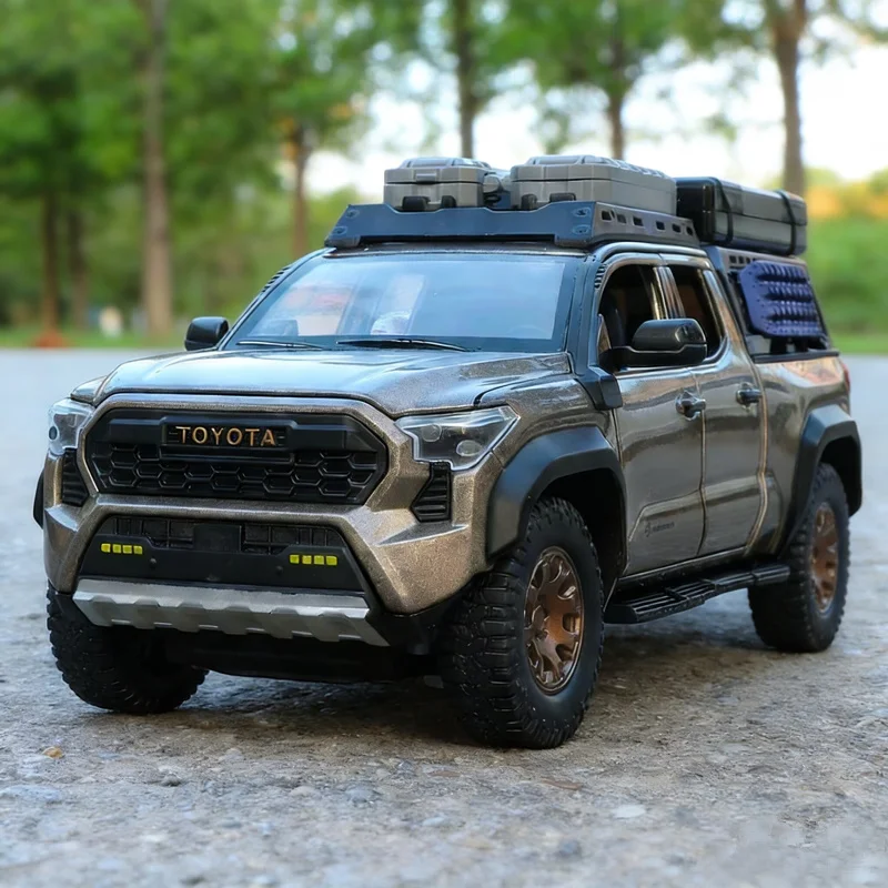 

1/24 TOYOTA Tacoma Pickup, дорожная версия, модель автомобиля из сплава, литая под давлением металлическая модель автомобиля для бездорожья, звук и свет, детская игрушка в подарок
