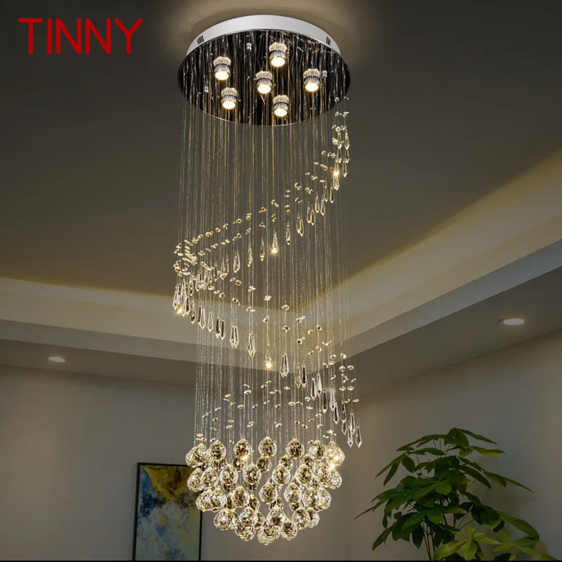 TINNY Modern Crystal Hanging Pendant Light LED Luxury Creative Rotate Chandelier Lamp for Home Living Room Duplex Villa