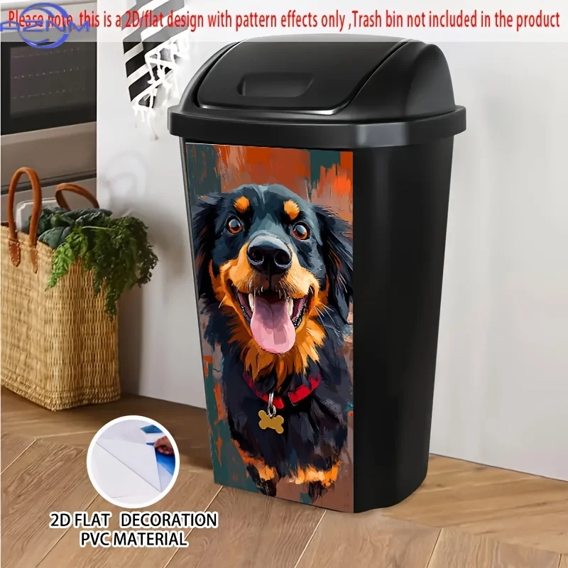 1pc 2D/FLAT, Self-Adhesive Dustbin Stickers, .01xcm, Pattern of a Happy Dachshund, Creative Bin Stickers for Bin, Wall, Kitche