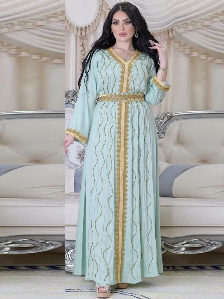 

Morocco Muslim Dress Women Abaya Kaftans Diamond Evening Dresses for Women Dubai Turkey Islam Long Dress Robe Femme Vestidos