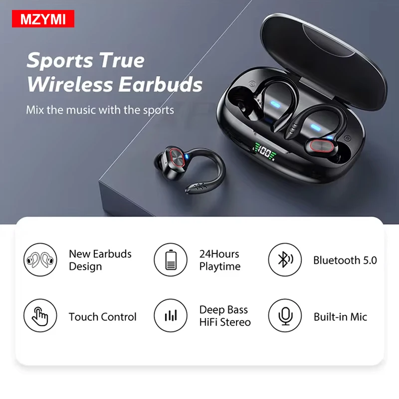 MZYMI S730 Auricolari wireless Gancio per l'orecchio Auricolari Bluetooth TWS Cuffie Hifi Gaming Touch Control Cuffie sportive con microfono