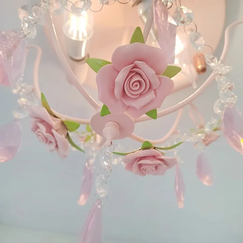 Pink Rose Bouquet Ceiling Lights Children\'s Room Princess Room Decor Light Romantic Girl Bedroom Corridor Bouquet Ceiling Lamps