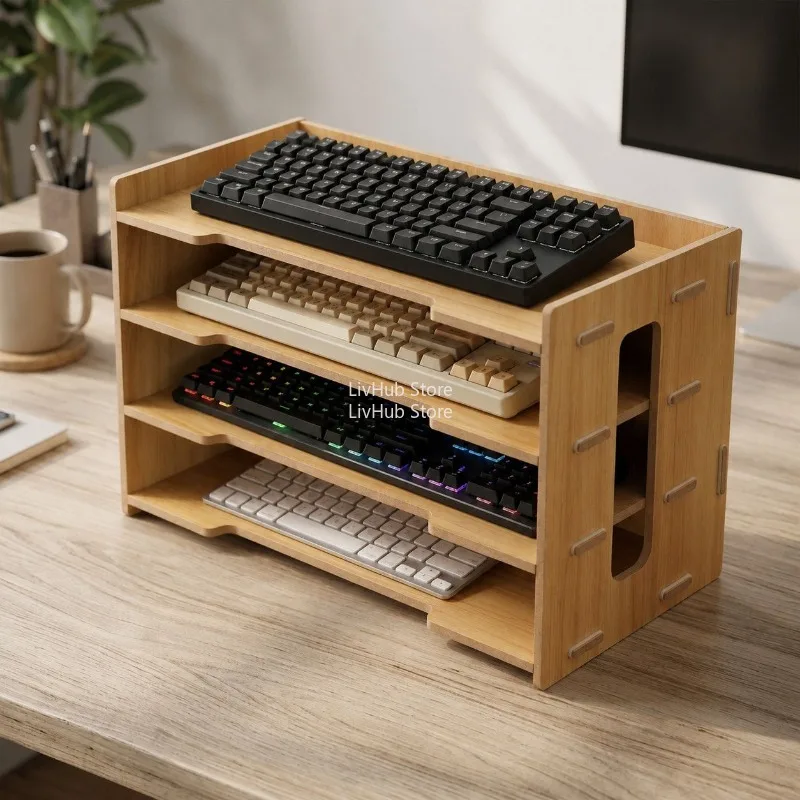Keyboard Organizer Stackable Bamboo Wood Desk Organizer Save Space for Documents Letter Sorter Envelopes and Magazine Holder