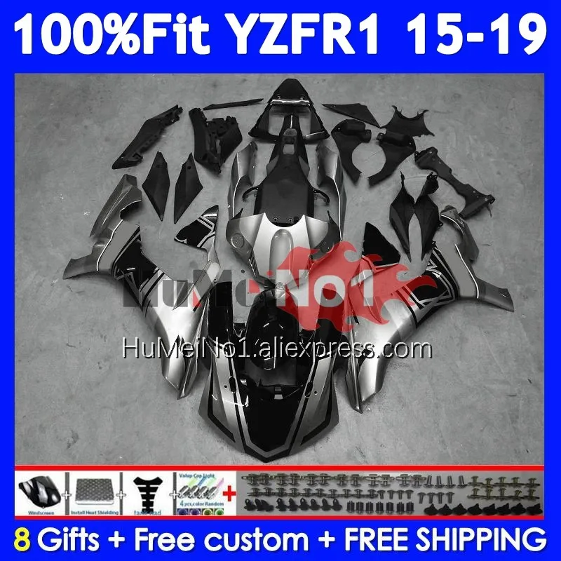 Injection For YAMAHA YZF R1 R 1 1000 YZF-R1 Silvery black YZFR1 15 16 17 18 19 370No.6 YZF1000 2015 2016 2017 2018 2019 Fairing