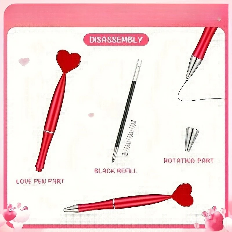 أقلام حبر جاف حمراء قابلة للسحب على شكل قلب، تصميم بيضاوي مريح، آلية ملتوية للإغلاق، مثالية للاستخدام المكتبي والمدرسة