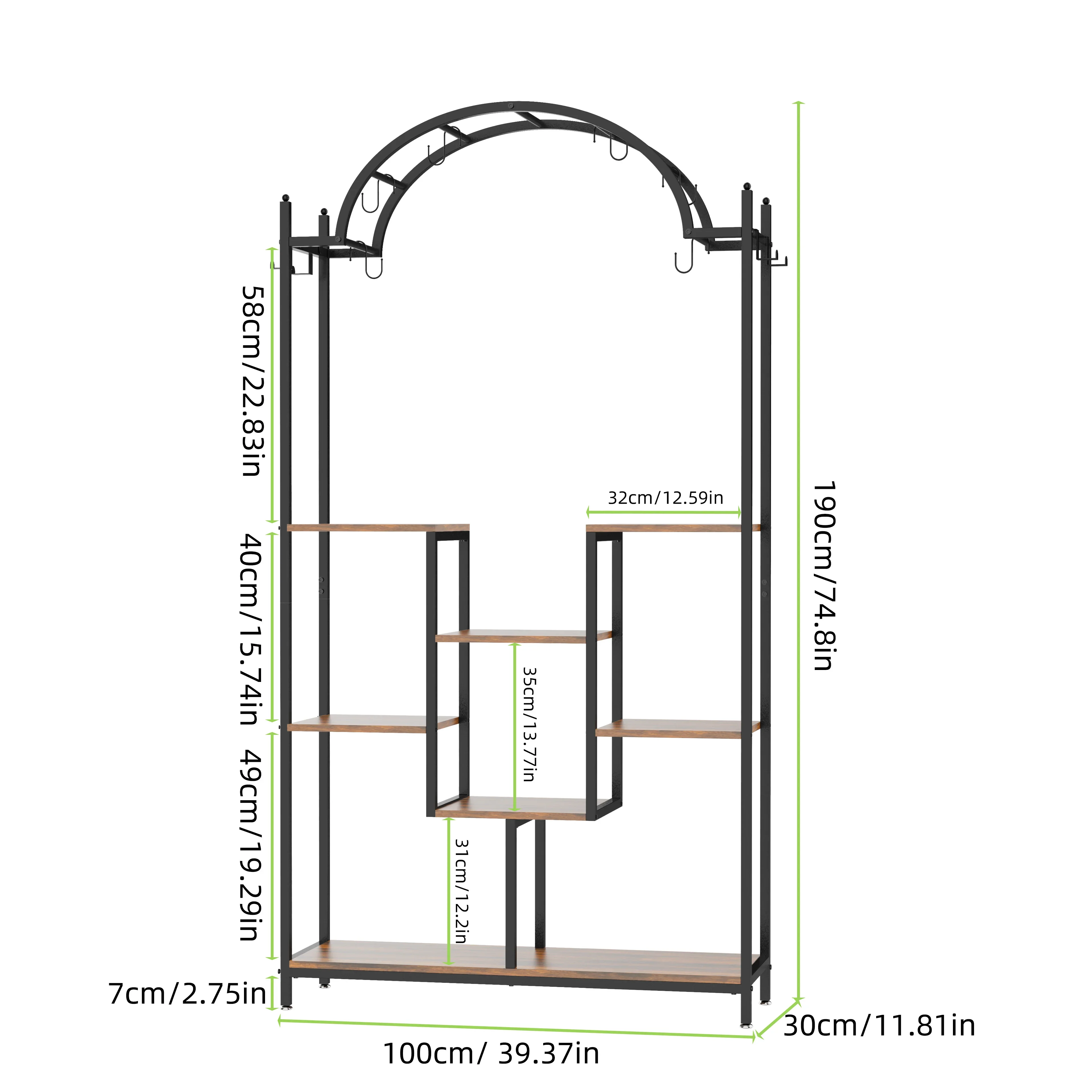 Soporte para plantas Extra grande, estante de flores de Metal arqueado con ganchos colgantes, soporte para macetas de alta resistencia