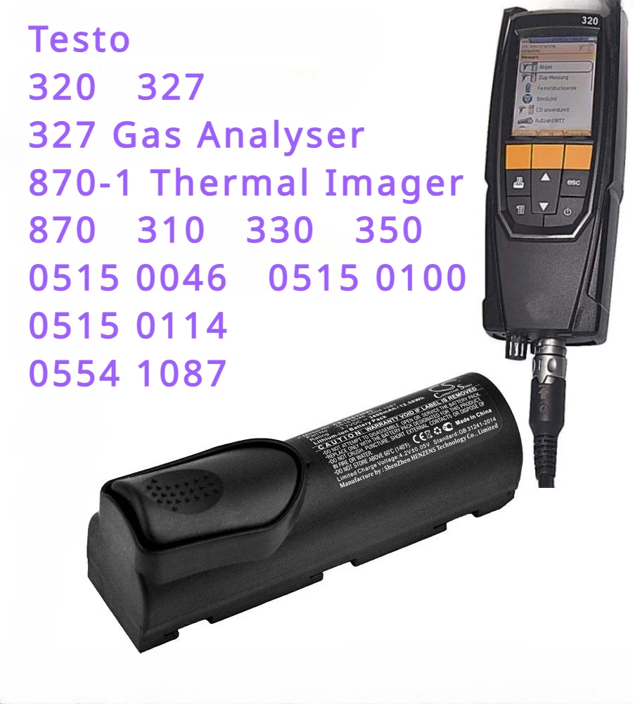 2200mAh/3400mAh Gas Analyser Battery for Testo 320, 327 Gas Analyser, 870-1 Thermal Imager, 870, 310, 330, 350, 327