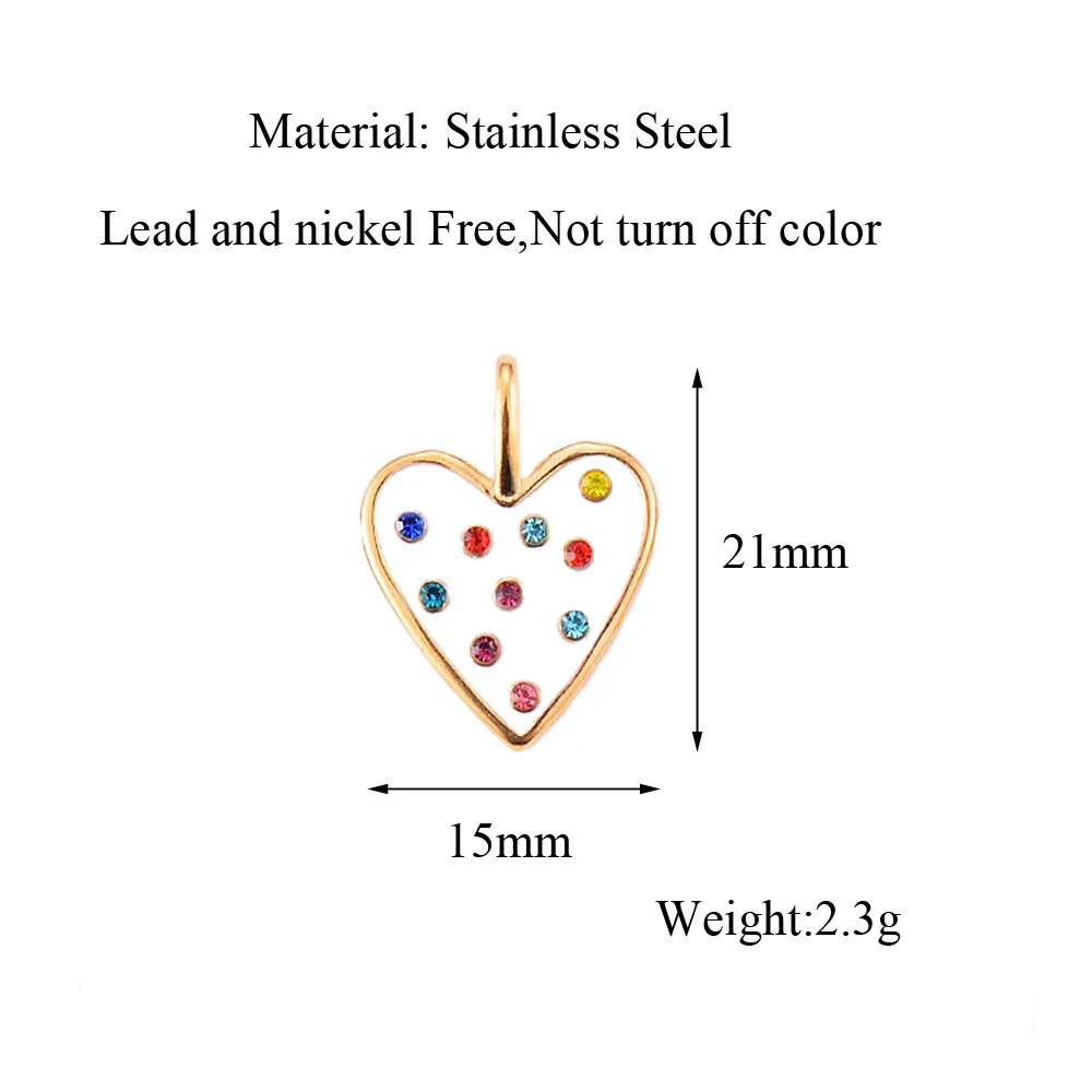 Wholesale 5 PCs Stainless Steel Colorful Rhinestone Enamel Heart Charms Pendant DIY Necklace Jewelry Finding Making