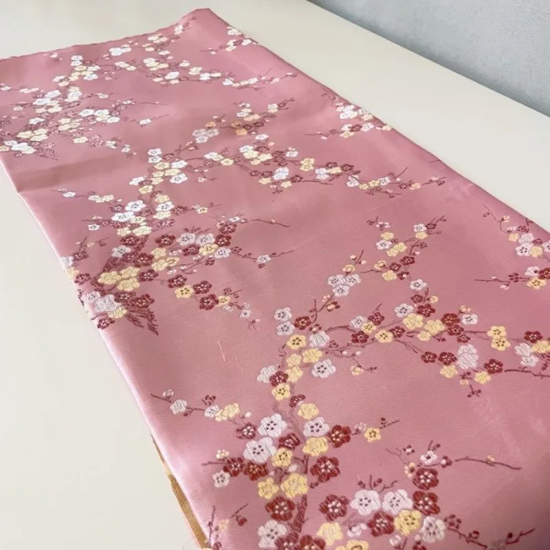 Plum Blossom Brocade Jacquard Fabric By The Meter for Cheongsam Bag Clothes Cushion Diy Sewing Smooth Soft Breathable Cloth Pink