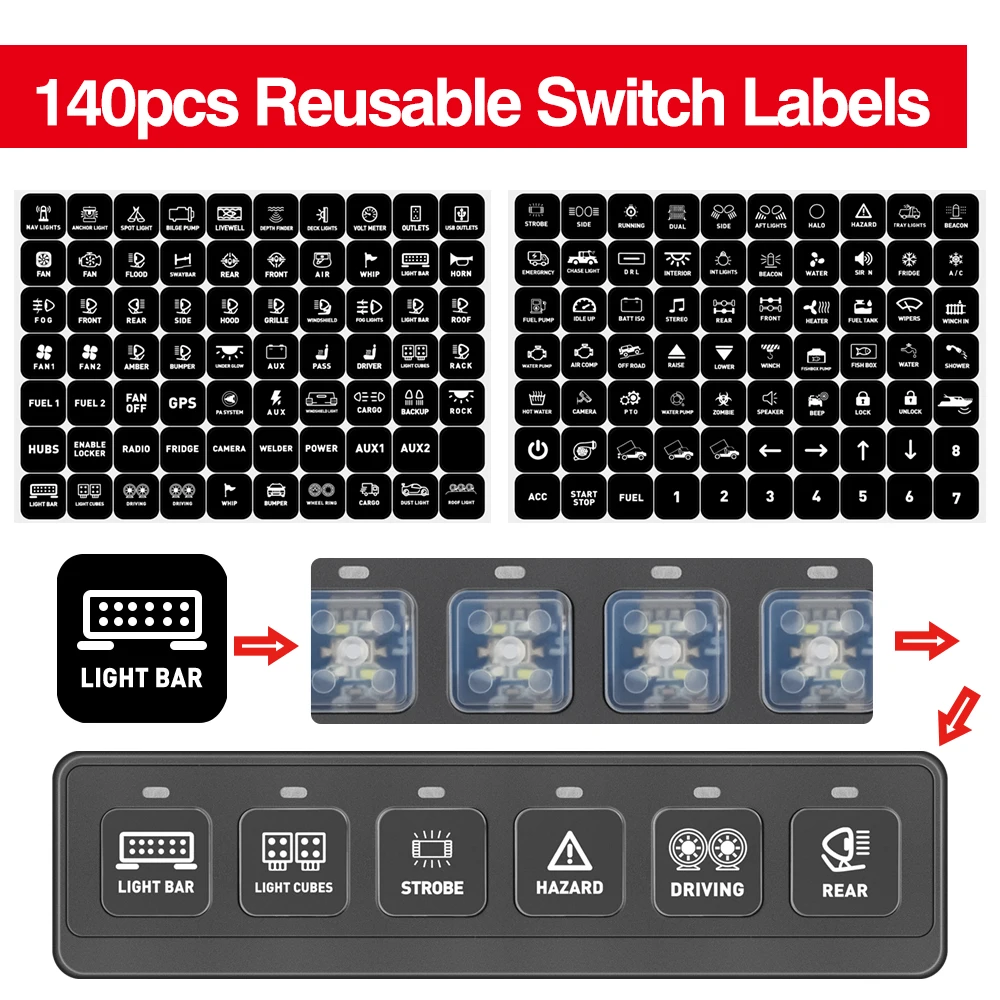 6 Gang Wireless Switch Panel,Wirelessly Range Of Up To 164 FT,12V/24V Universal ON-OFF Relay Switch Box For Car ATV