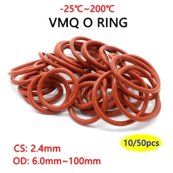 10/50Pcs Food Grade VMQ O Ring Gasket CS 2.4mm OD 6 ~ 100mm Waterproof Washer Round O Shape Rubber Silicone Ring Red