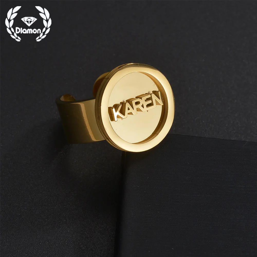 

Diamon Personalized Custom Name Ring for Women Men Stainless Steel Jewelry 2 Sides Welding Finger 2mm Round Accessories Gift