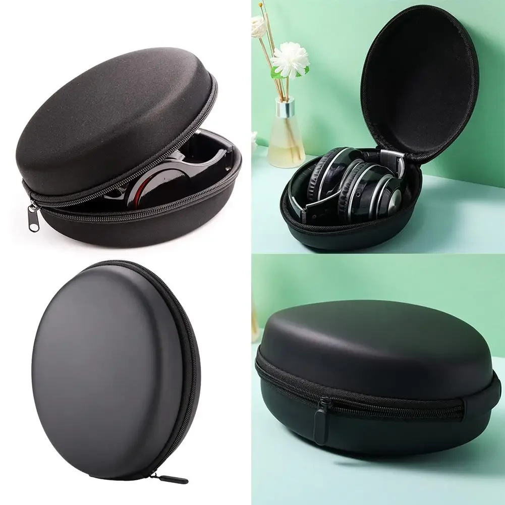 

Headphone Carrying Case Shockproof Headset Pouch Capacity Handheld Earphone Container Company Travel Supplies Black