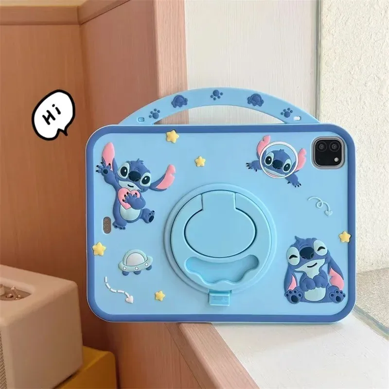 

For IPad Air 1 2 3 4 5 6 7 10.2/10.5in Pro 11/9.7 2018-2025 A16 M2 M3 Child Case Cartoon Stitch Silicone Tablet Protective Case