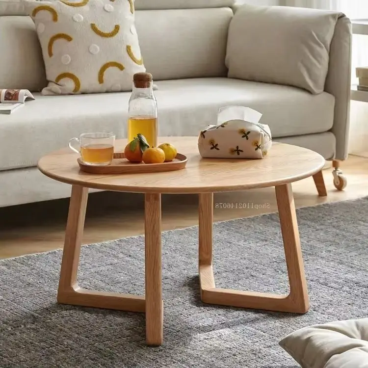 

Nordic Solid Wood Coffee Table - Modern Simple Oak Circular Low Table for Living Room Tatami Home Furniture