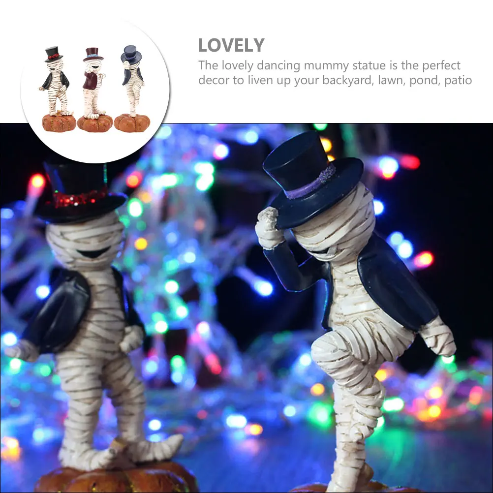 

3 Pcs Mummy Figurines Resin Crafts Halloween Decoration Small Dancing Statue Mini naments Tabletop Trinkets Compact Size Safe