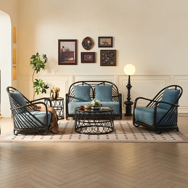 

American fabric single sofa simple modern plant rattan chair club living room leisure reception chair lazy sofa chair