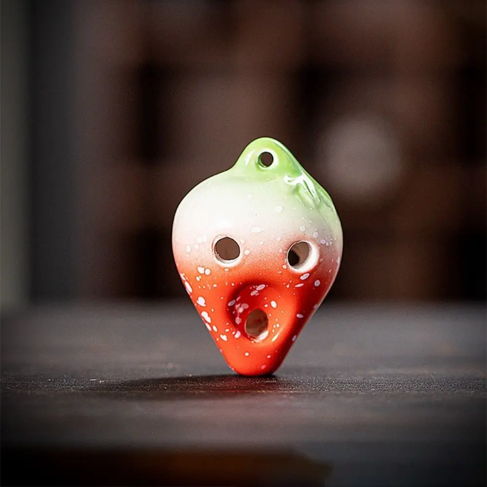 Cute Strawberry Shaped Ocarina C Tone Gradient Color 6 Holes Ceramic Ocarina Creative Fun Kids Musical Instruments Toy Student