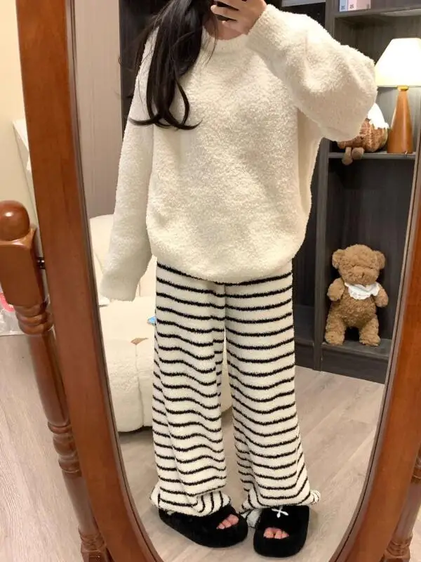 

Women's Clothing Pajama Set Homewear Long Sleeves Pants Two-Piece Set Autumn and Winter Thicken Comfortable Sweet Fashion