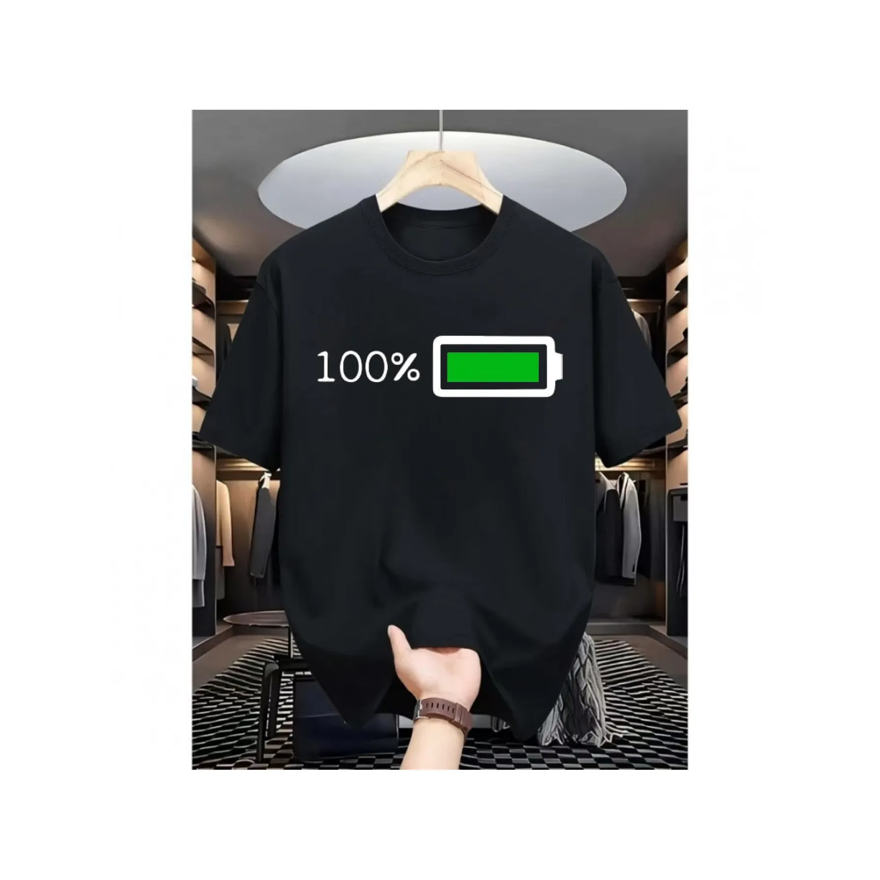 Battery 100 Percent Graphic Men's Short Sleeve T Shirt Breathable Cotton Casual Street Tee
