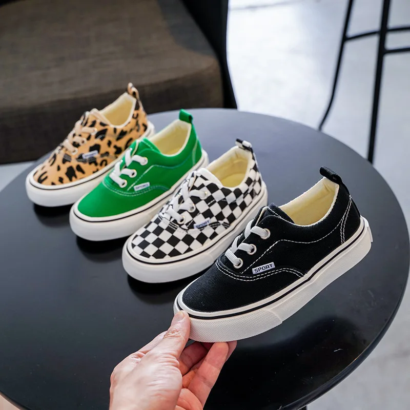 Children Spring Low-top Canvas Shoes Baby Kindergarten One-step Soft Shoes Girls and Boys Fashion Leopard Print Sneakers