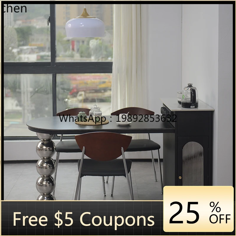 

medieval stainless steel island table integrated retractable small apartment light luxury rock slab semi-circular guide
