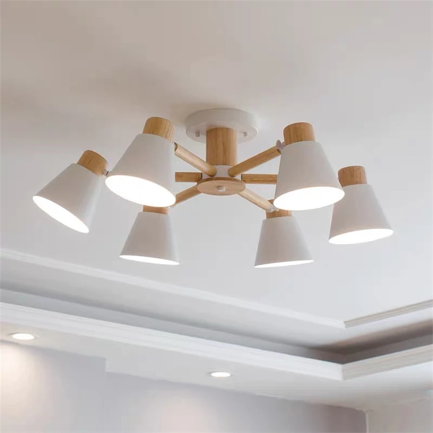 North Europe macaron log wood chandeliers lights living room ceiling lamps bedroom japanese-style