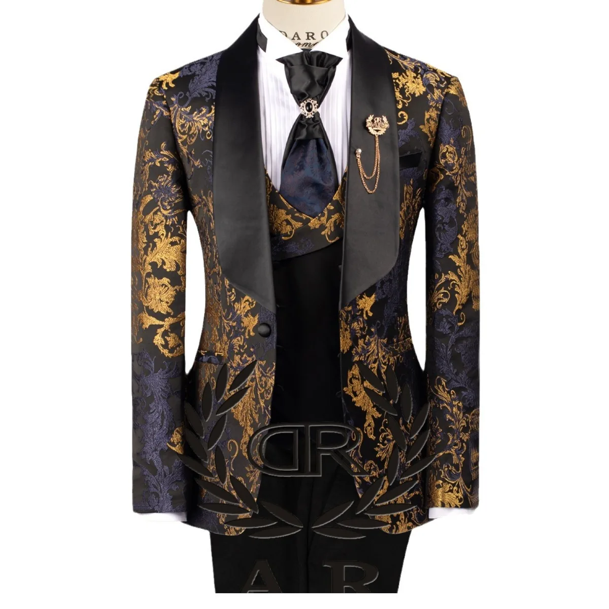 

Floral Formal Suits for Men 3 Pieces Shawl Lapel Wedding Groom Tuxedo Italian Style Suit Jacket with Vest Pants Fashion 2024