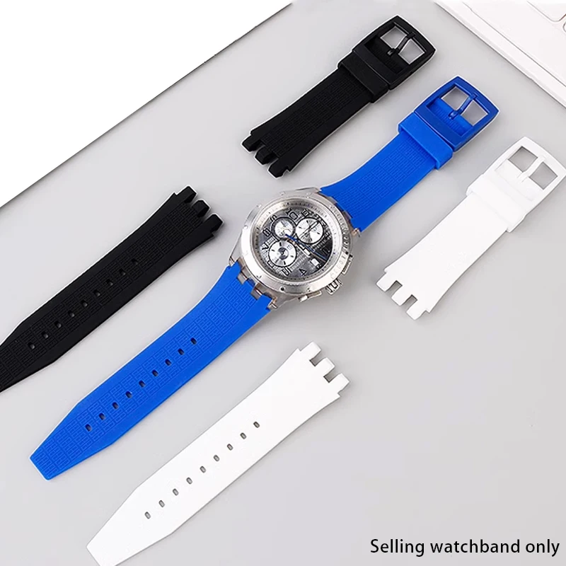 22mm Silicone Rubber Strap for Swatch Watch SVGB400 svgk401/2/3 406 408 Sports Waterproof Wristband Tools Bracelet Black Blue